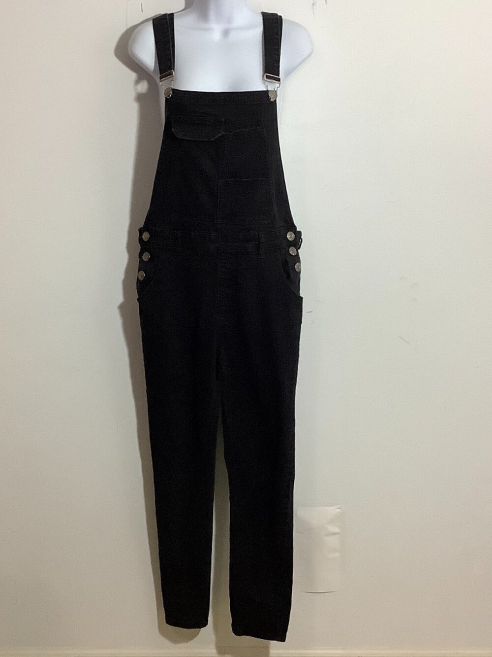 Denim Bibs Black Med Woman Coachella Fringe Tapered Leg Jean